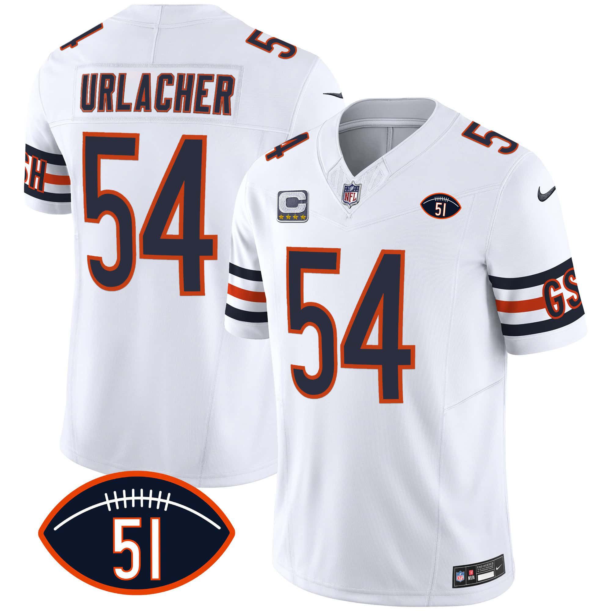 Men Chicago Bears #54 Urlacher White 2024 Nike Patch GSH Vapor NFL Jersey